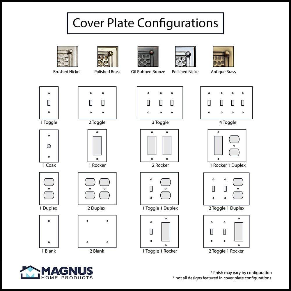 1 Toggle, 1 Duplex Wall Switch Plate - Framed Hammered Design