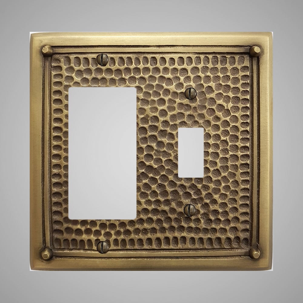 1 Toggle, 1 Rocker Wall Switch Plate - Framed Hammered Design