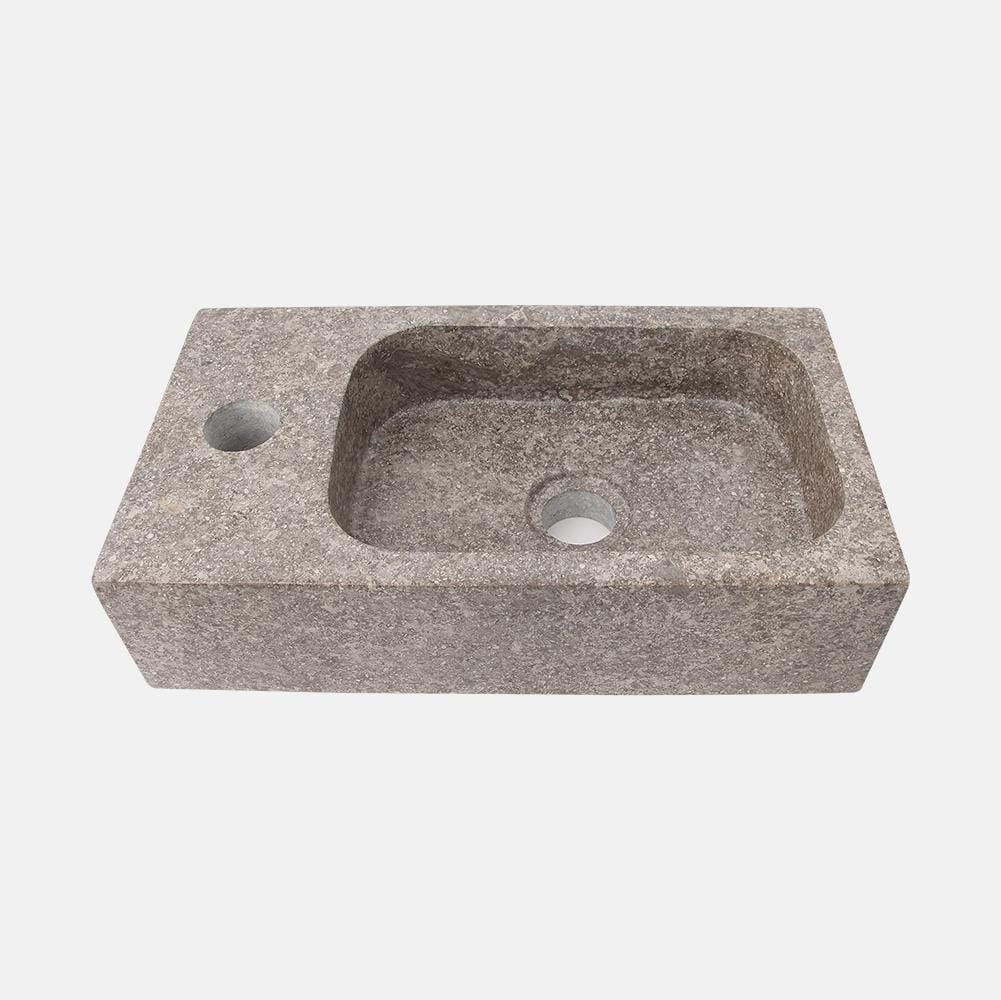 16" Eupora Wall-Mount Teak Vanity with Towel Bar and Stone Sink - Gray Wash
