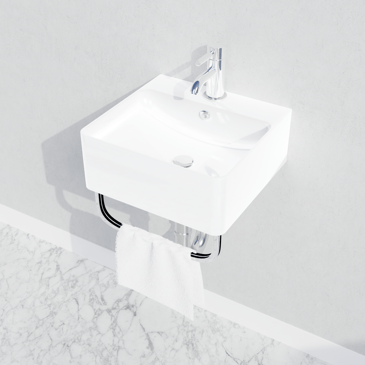 16" Fenelli Wall-Mount Vitreous China Sink with Steel Towel Bar
