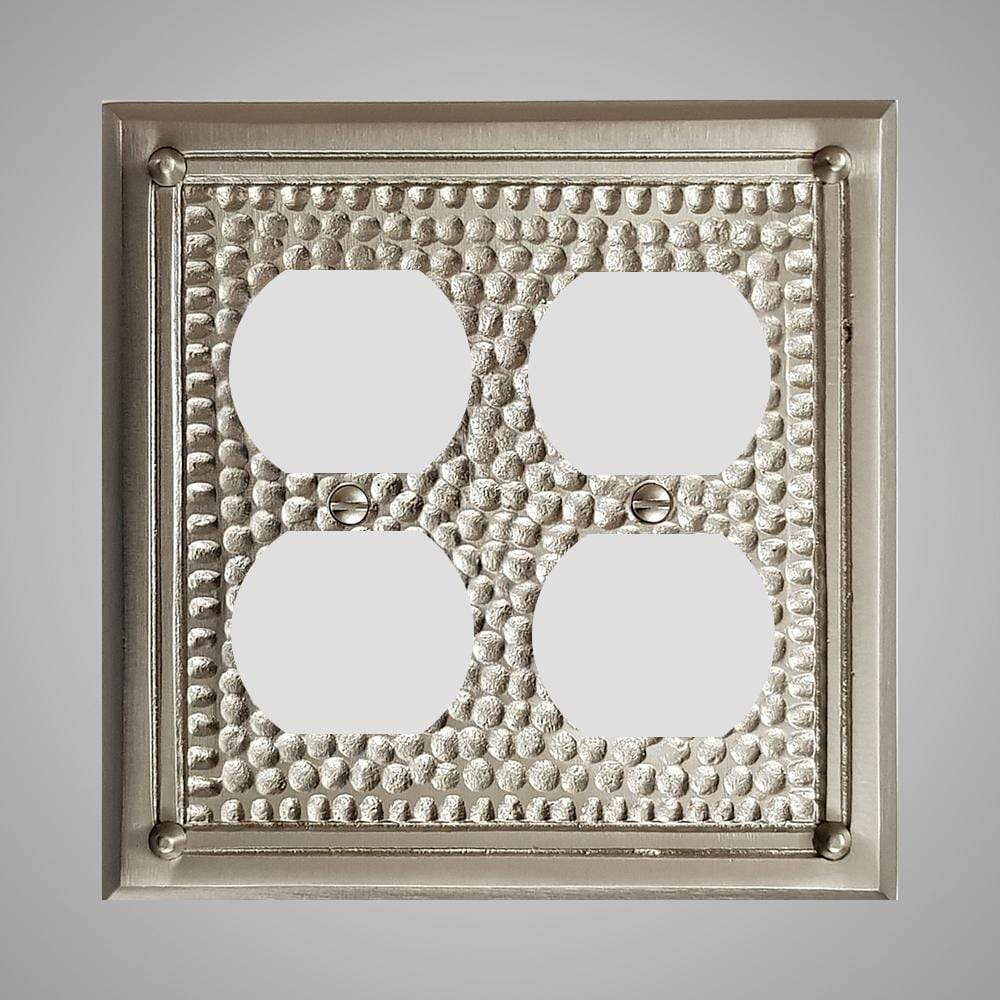 2 Gang Duplex Outlet Wall Switch Plate - Framed Hammered Design