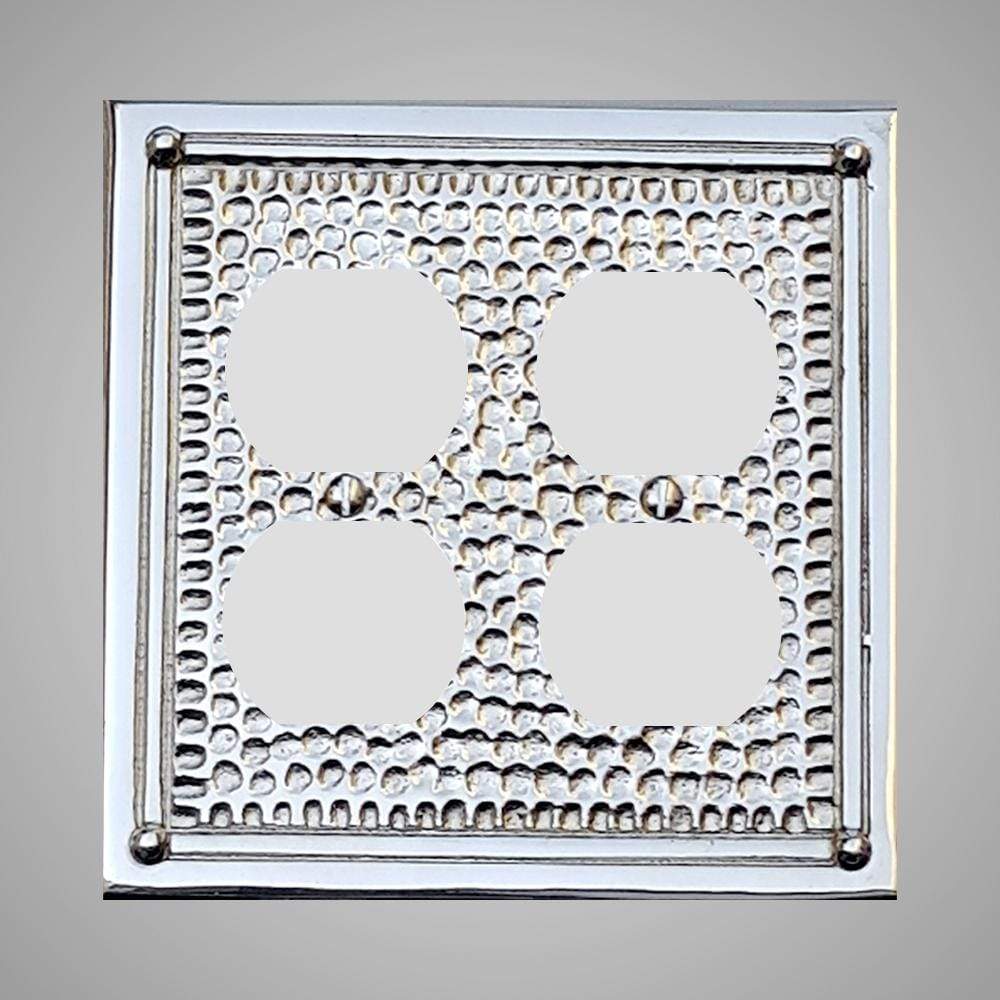 2 Gang Duplex Outlet Wall Switch Plate - Framed Hammered Design