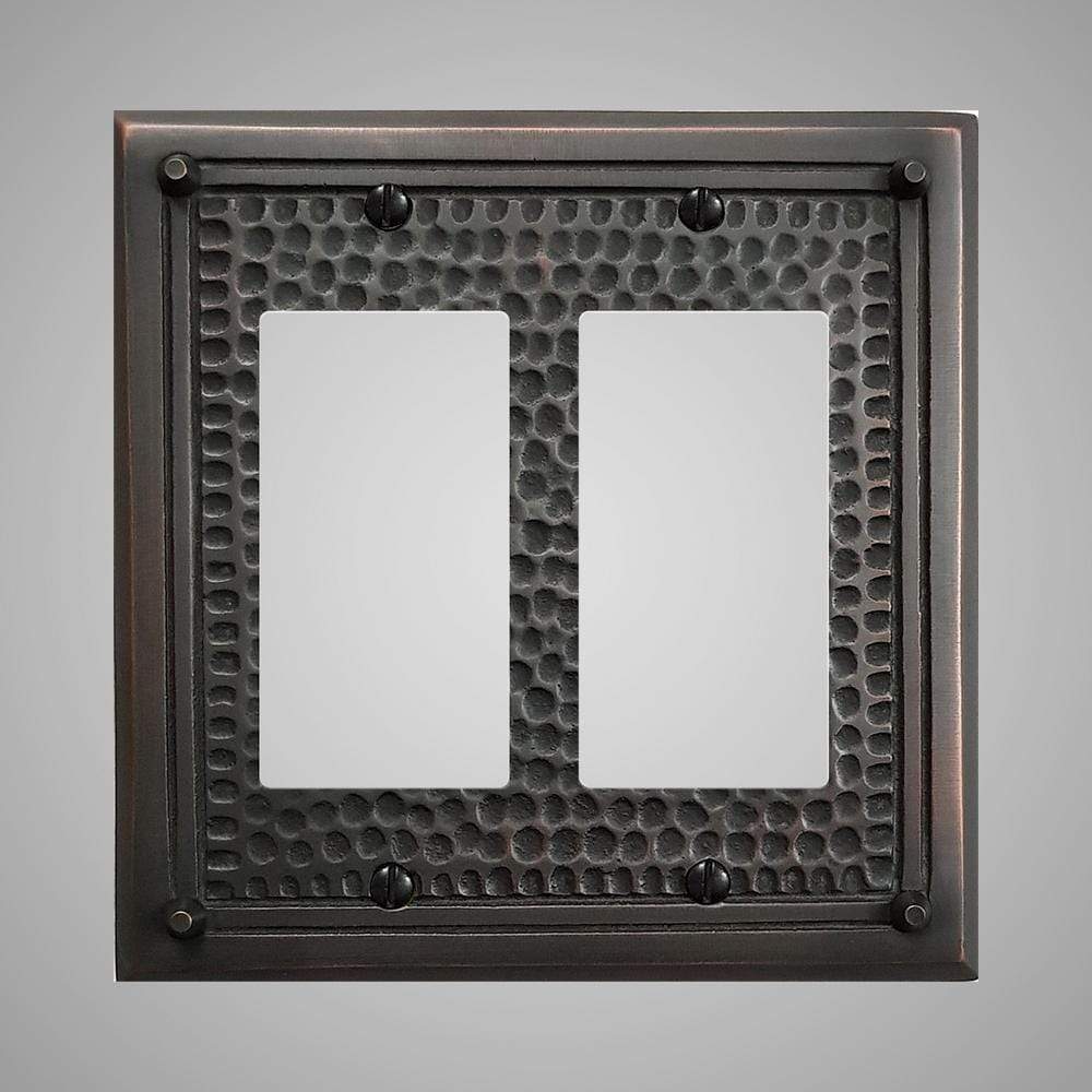 2 Gang Rocker Light Switch Plate - Framed Hammered Design