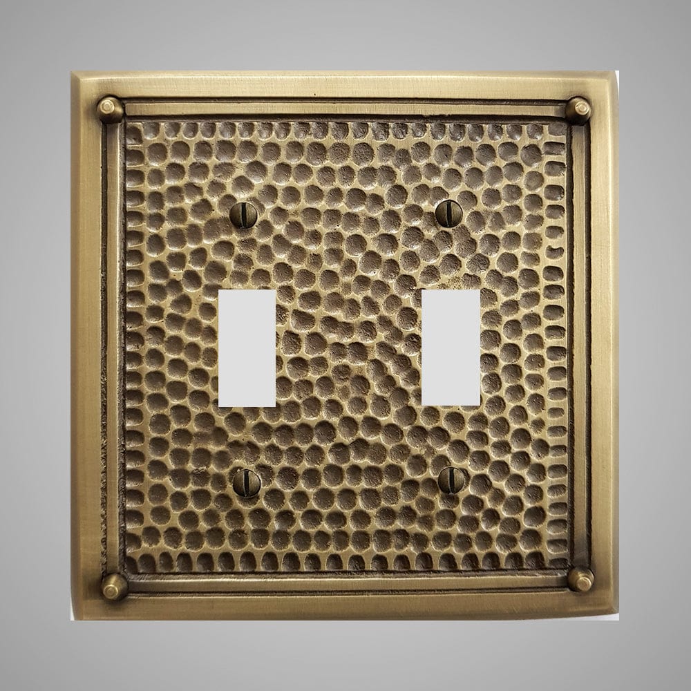 2 Gang Toggle Light Switch Plate - Framed Hammered Design