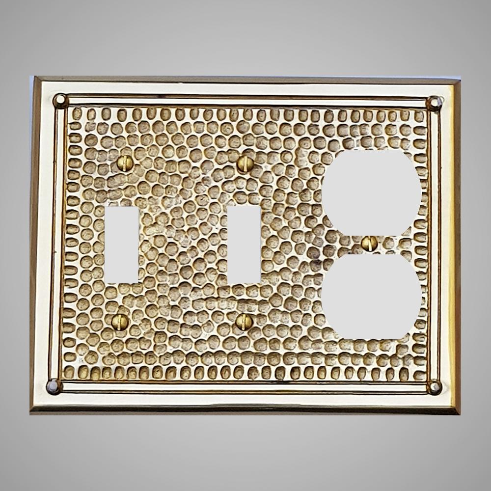 2 Toggle, 1 Duplex Wall Switch Plate - Framed Hammered Design