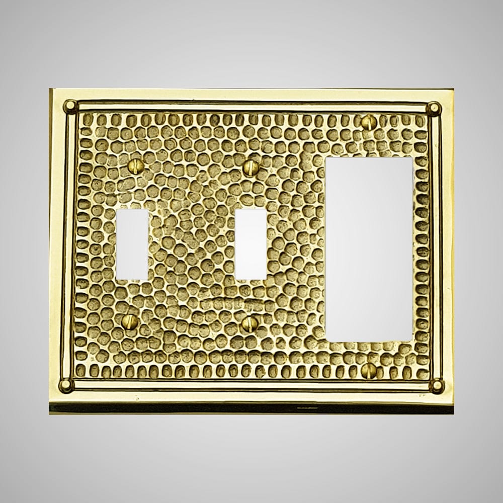 2 Toggle, 1 Rocker Wall Switch Plate - Framed Hammered Design