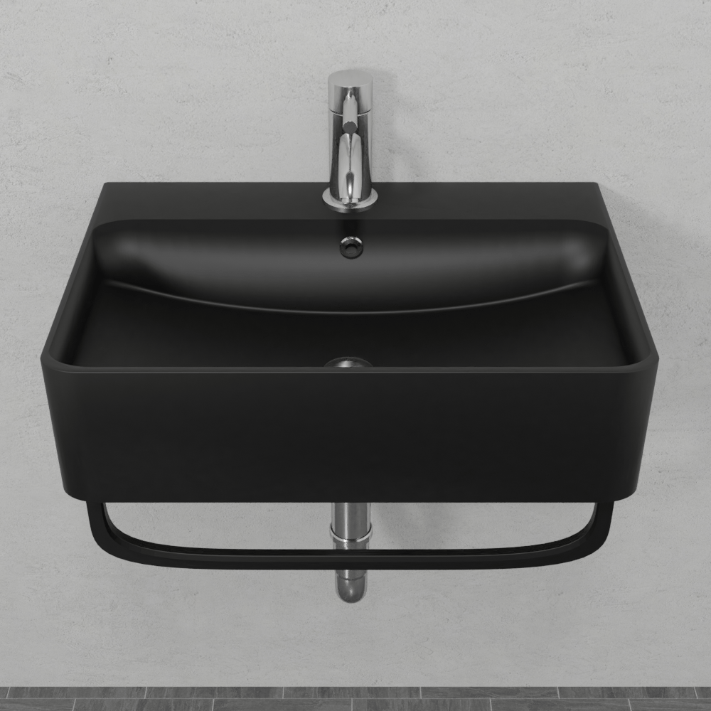20" Cowen Wall-Mount Black Vitreous China Sink with Black Powdercoat Steel Towel Bar