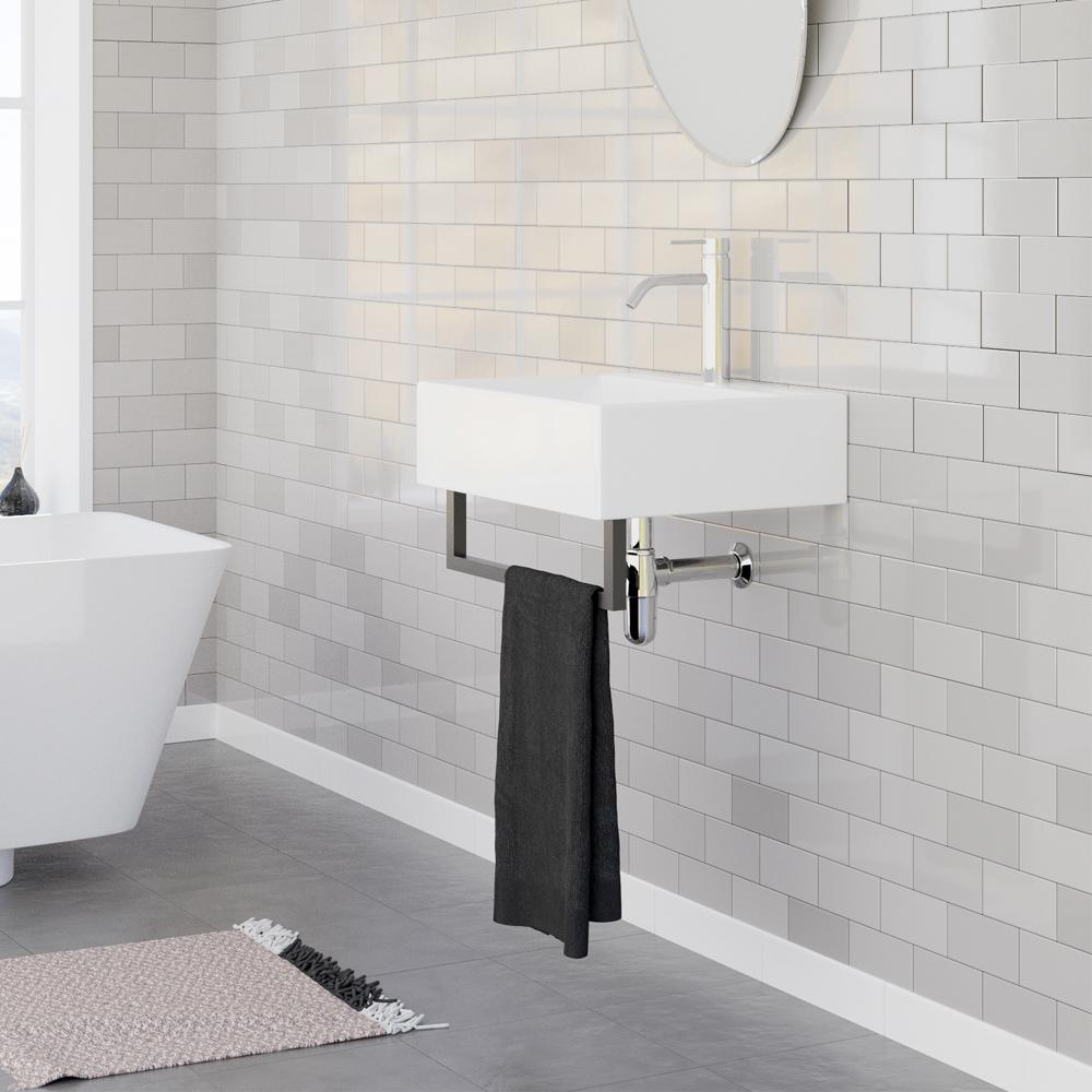 22" Amma Wall-Mount Vitreous China Sink with Black Powdercoat Steel Towel Bar