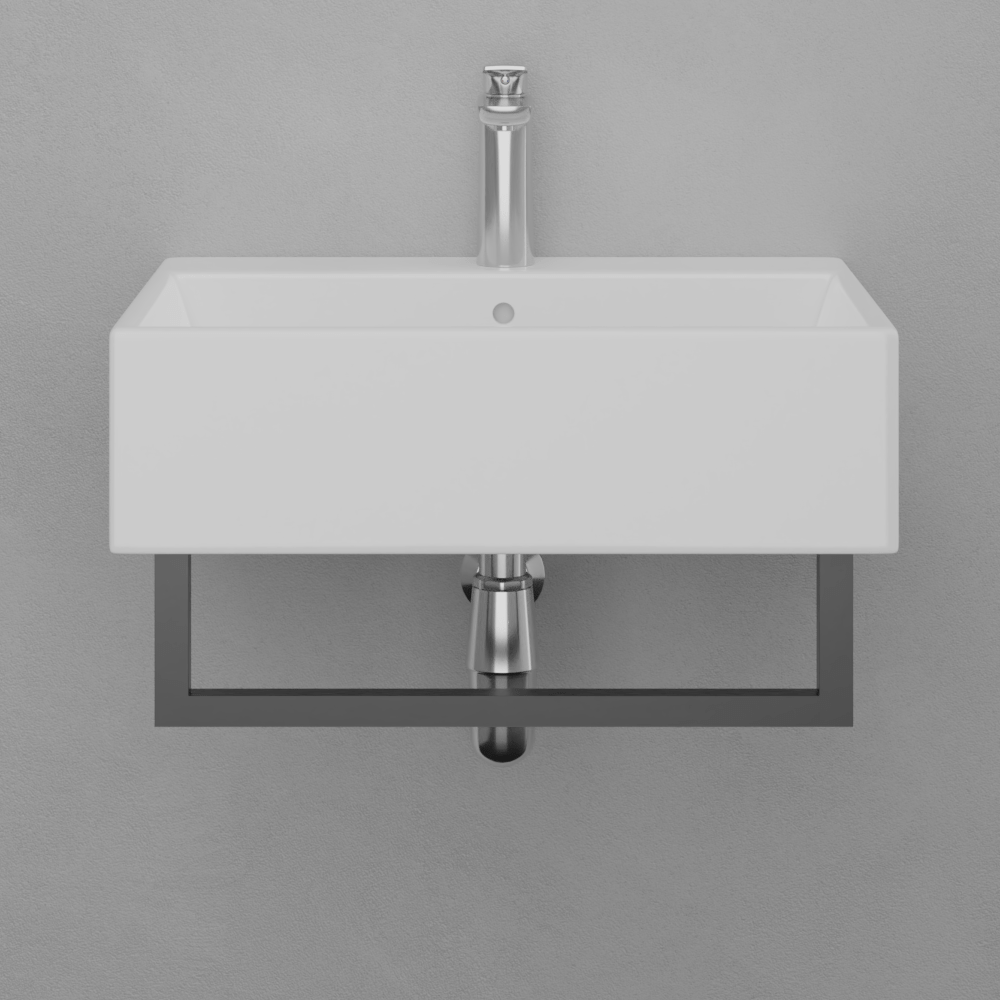 22" Amma Wall-Mount Vitreous China Sink with Black Powdercoat Steel Towel Bar