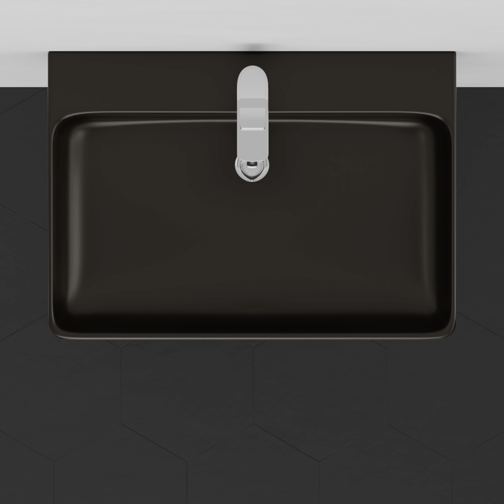 24" Arminto Black Vitreous China Console Bathroom Sink with Black Powdercoat Steel Stand