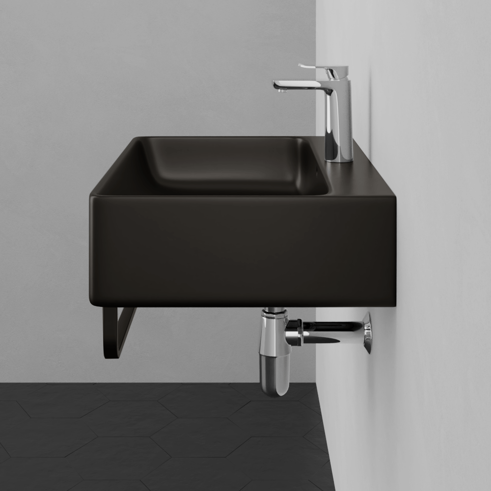 24" Nettie Wall-Mount Black Vitreous China Sink with Black Powdercoat Steel Towel Bar