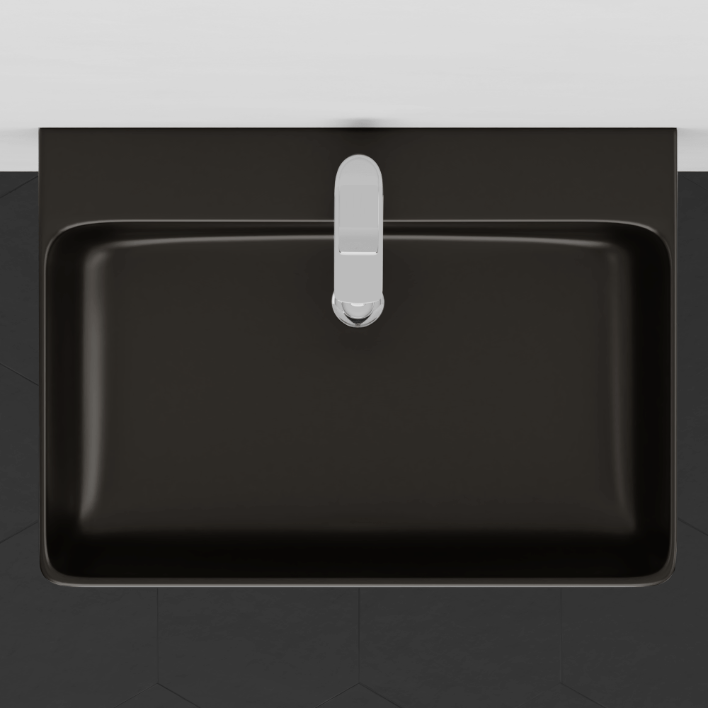 24" Nettie Wall-Mount Black Vitreous China Sink with Black Powdercoat Steel Towel Bar