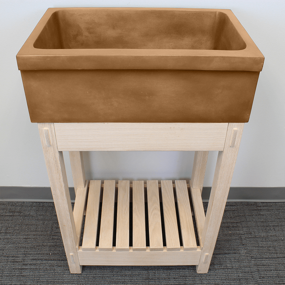 24" Ramis Cast Concrete Smooth Apron Single-Bowl Farmhouse Sink with Top Lip - Vintage Brown - Wooden Vanity Unit