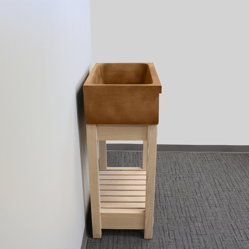 24" Ramis Cast Concrete Smooth Apron Single-Bowl Farmhouse Sink with Top Lip - Vintage Brown - Wooden Vanity Unit