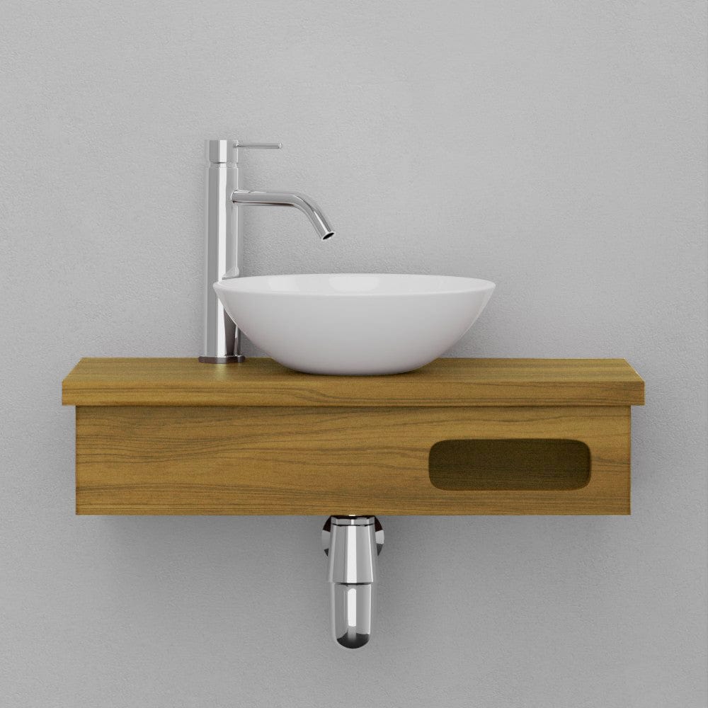 24" Thaxton Teak Wall-Mount Vessel Vanity with Towel Bar - Natural Teak