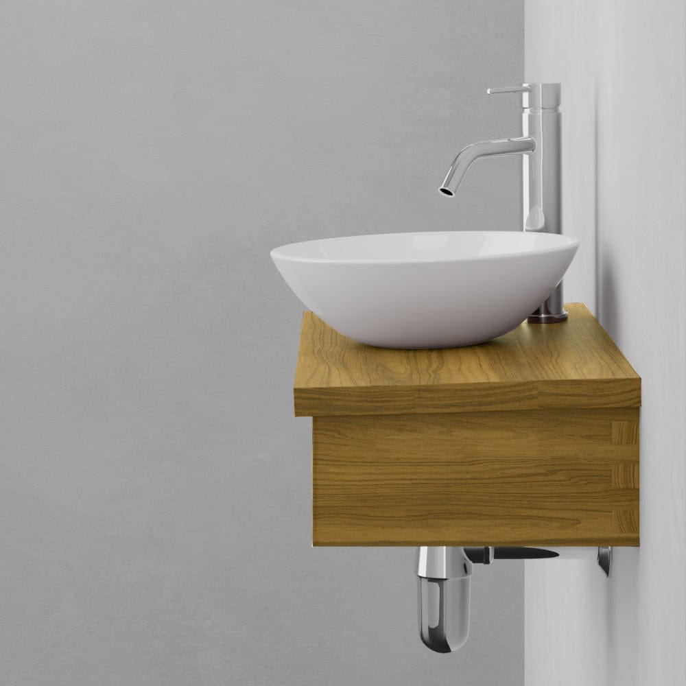 24" Thaxton Teak Wall-Mount Vessel Vanity with Towel Bar - Natural Teak