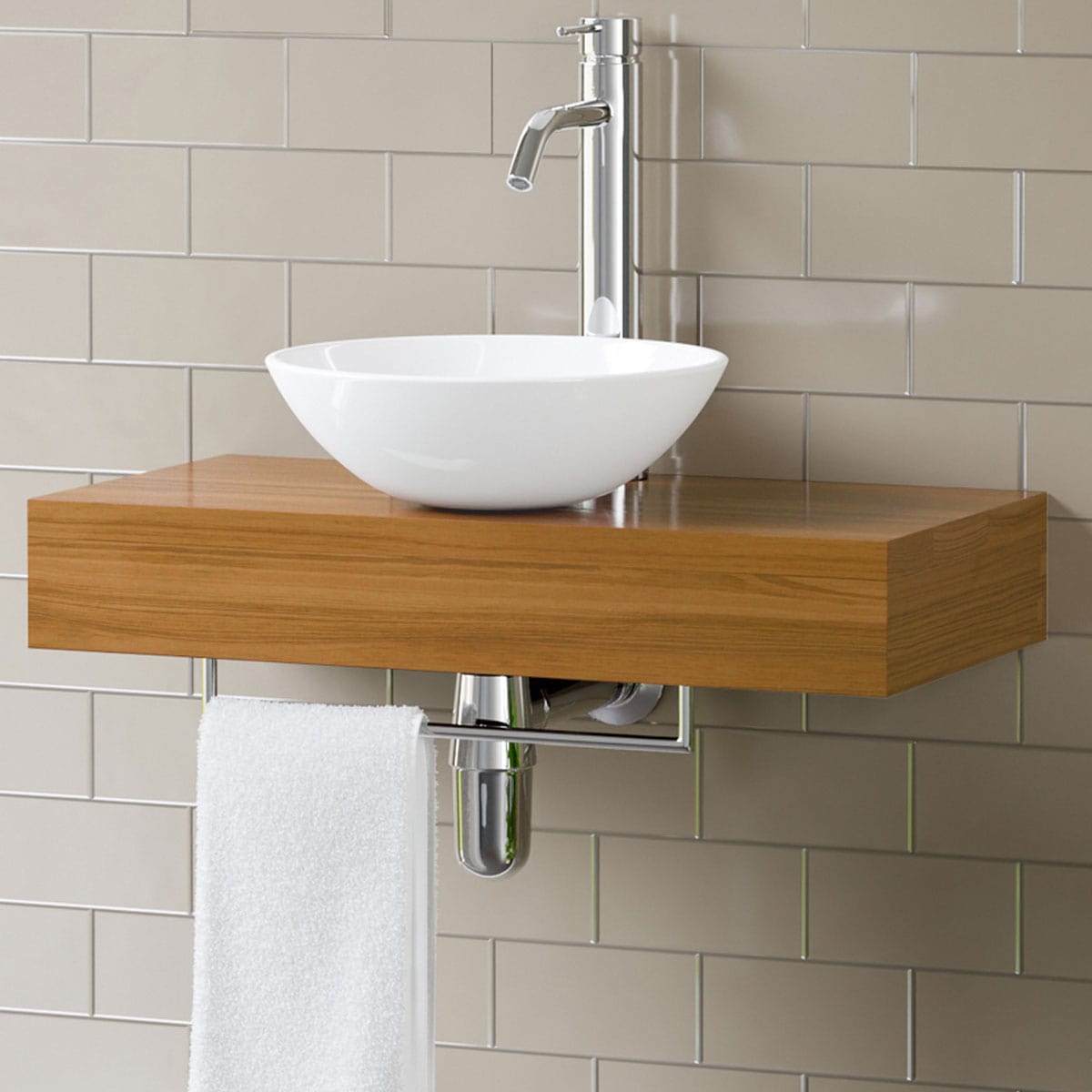 24" Thester Teak Wall-Mount Vessel Sink Vanity with Towel Bar