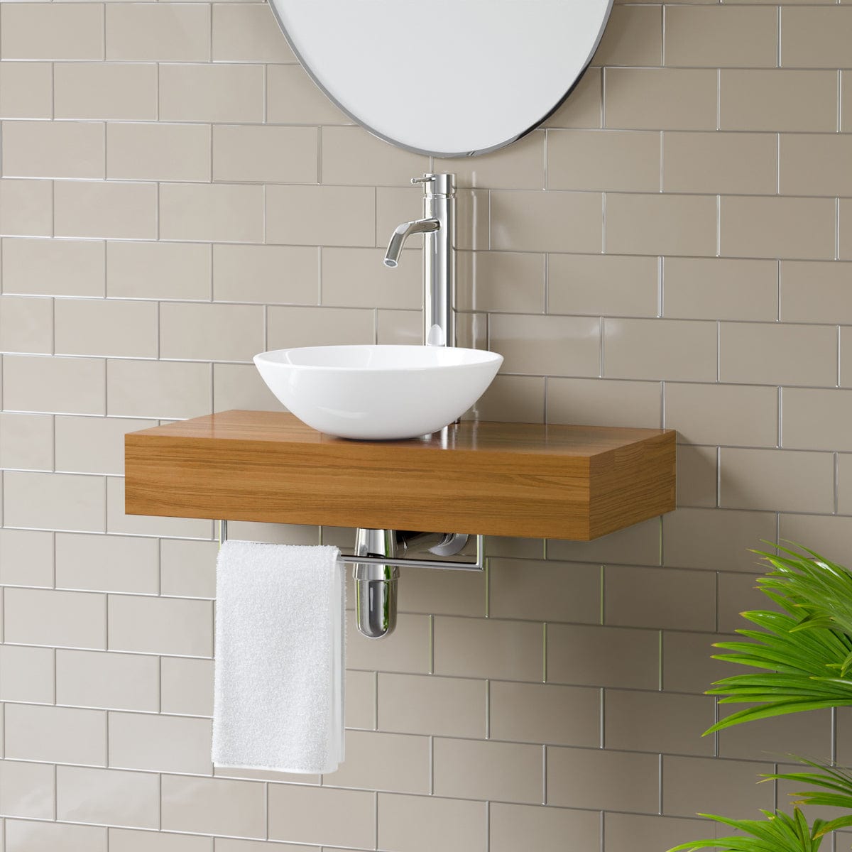 24" Thester Teak Wall-Mount Vessel Sink Vanity with Towel Bar
