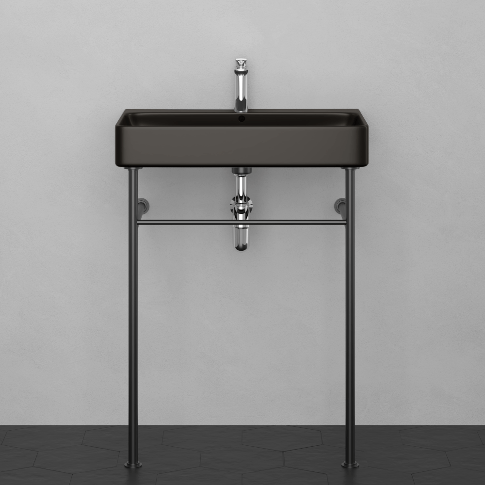 28" Kemmerer Black Vitreous China Console Bathroom Sink with Black Powdercoat Steel Stand