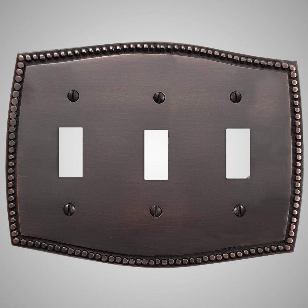 3 Gang Toggle Wall Switch Plate - Beaded Design