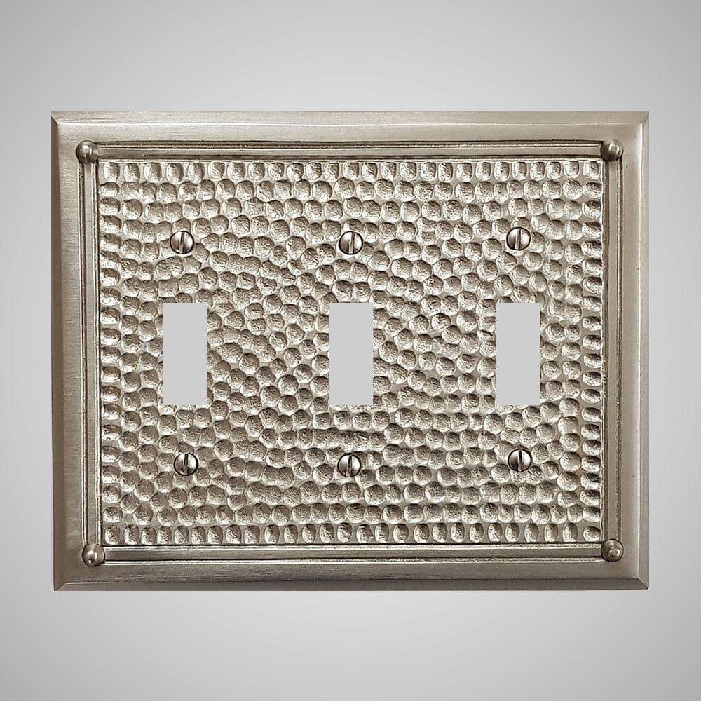 3 Gang Toggle Wall Switch Plate - Framed Hammered Design
