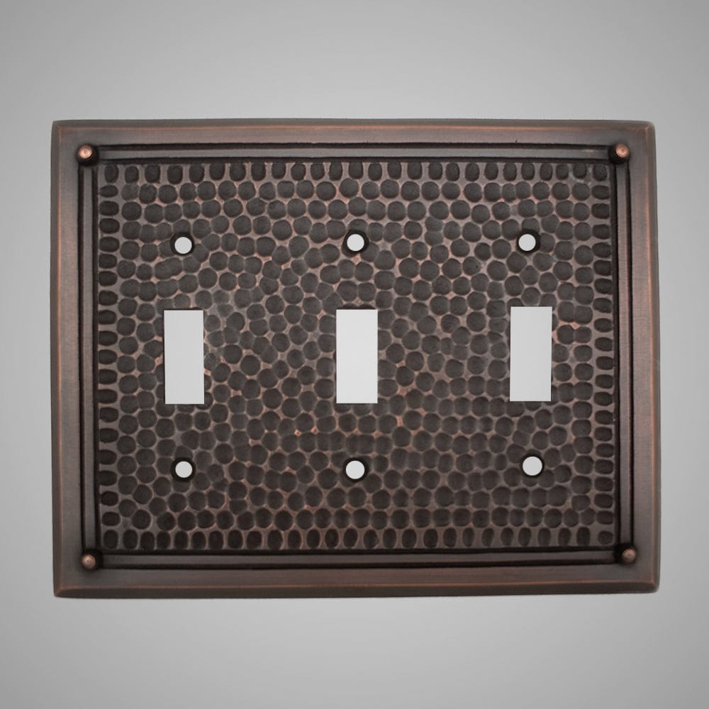 3 Gang Toggle Wall Switch Plate - Framed Hammered Design