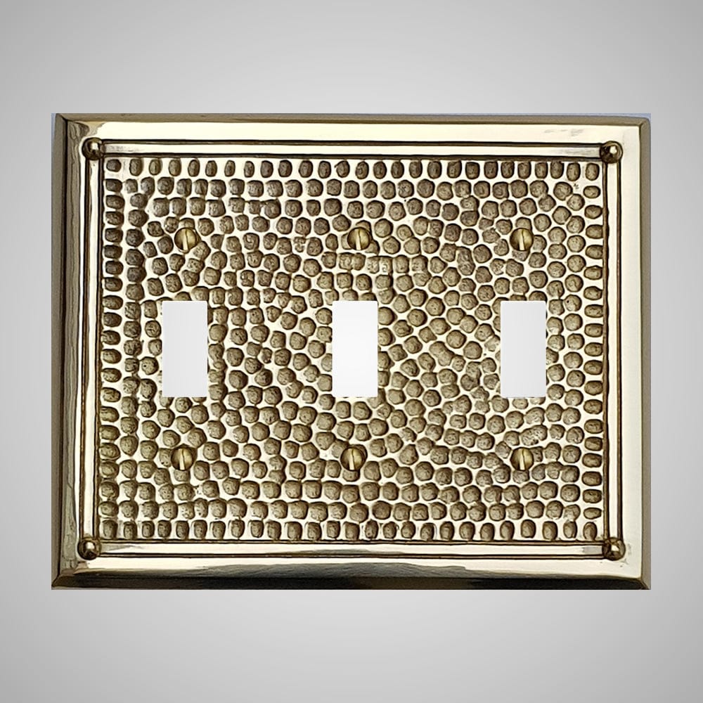 3 Gang Toggle Wall Switch Plate - Framed Hammered Design