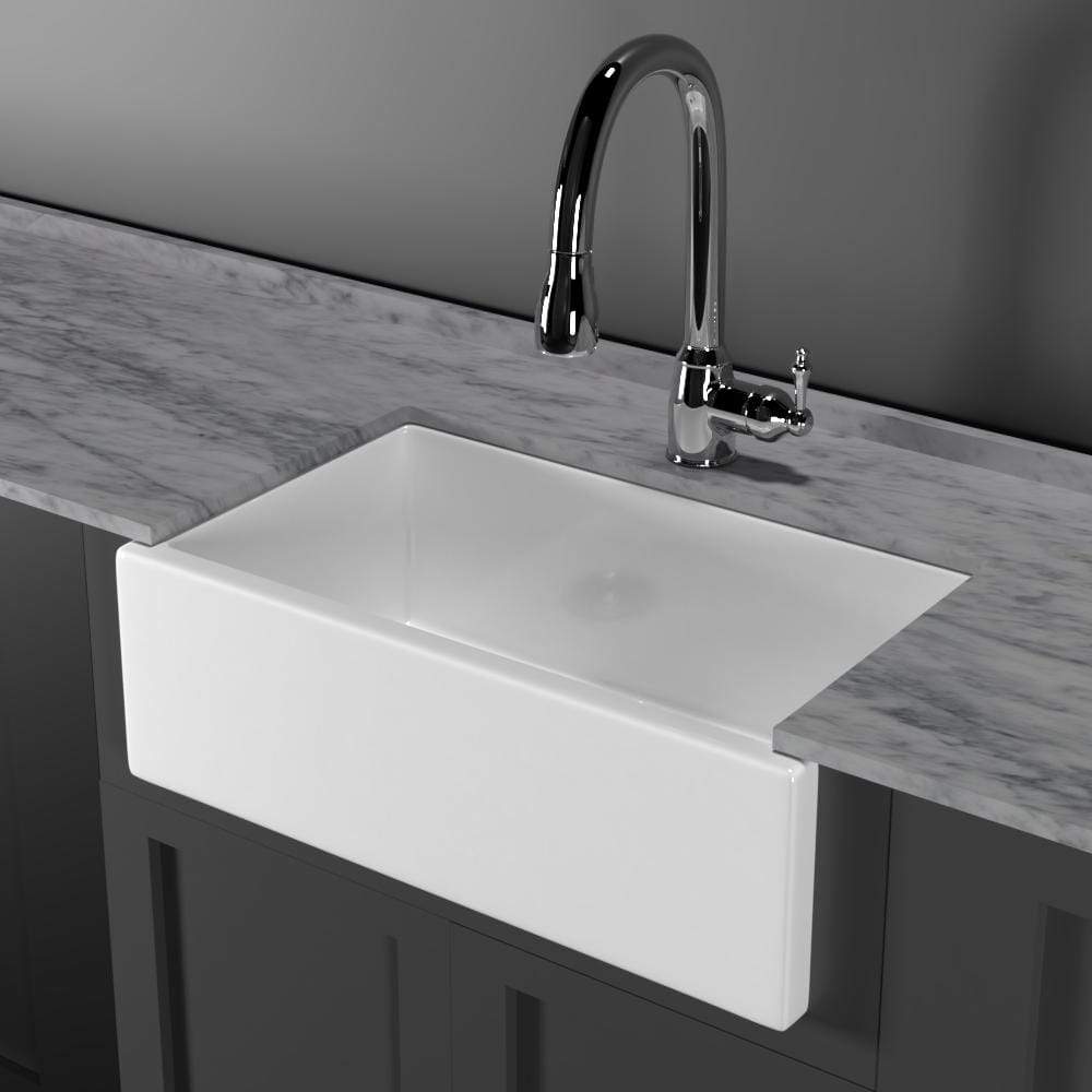 30" Hempstead Fireclay Reversible Single-Bowl Farmhouse Sink with Offset Drain