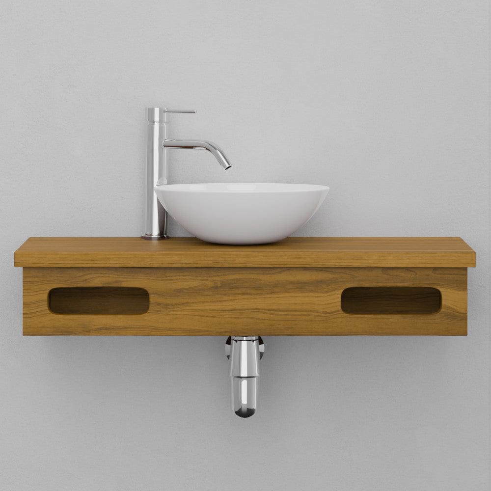 30" Thaxton Teak Wall-Mount Vessel Vanity with Double Towel Bars - Natural Teak