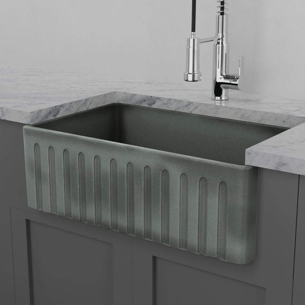 30" Veli Handcrafted Fireclay Single-Bowl Fluted Apron Farmhouse B-Grade Sink - Concrete