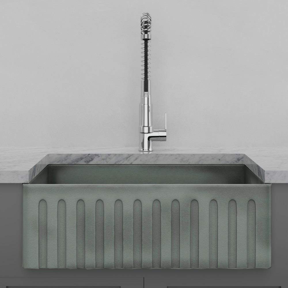 30" Veli Handcrafted Fireclay Single-Bowl Fluted Apron Farmhouse B-Grade Sink - Concrete