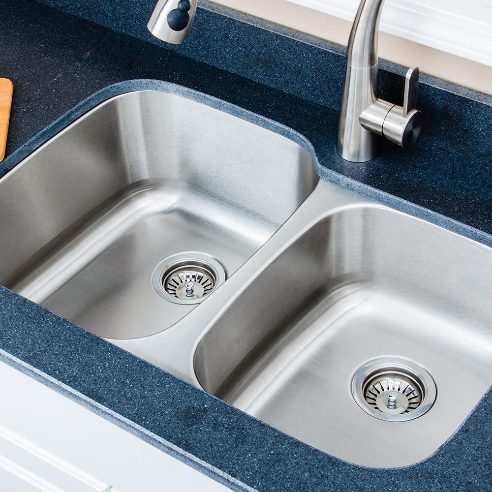 32" Eustis Stainless Steel 60/40 Offset Double-Bowl Undermount Sink