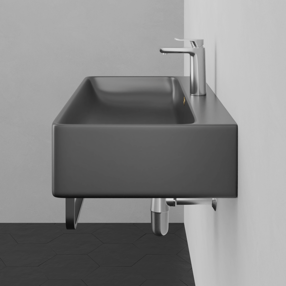 32" Lesage Wall-Mount Black Vitreous China Sink with Black Powdercoat Steel Towel Bar