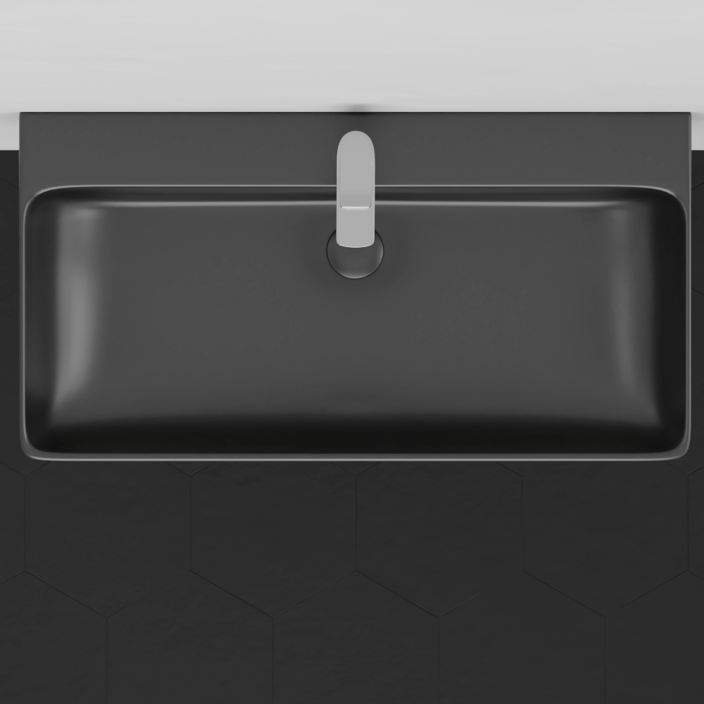 32" Lesage Wall-Mount Black Vitreous China Sink with Black Powdercoat Steel Towel Bar