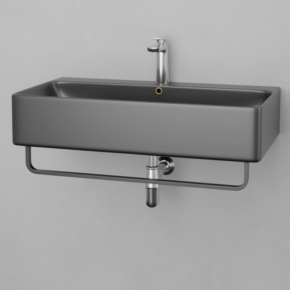 32" Lesage Wall-Mount Black Vitreous China Sink with Black Powdercoat Steel Towel Bar