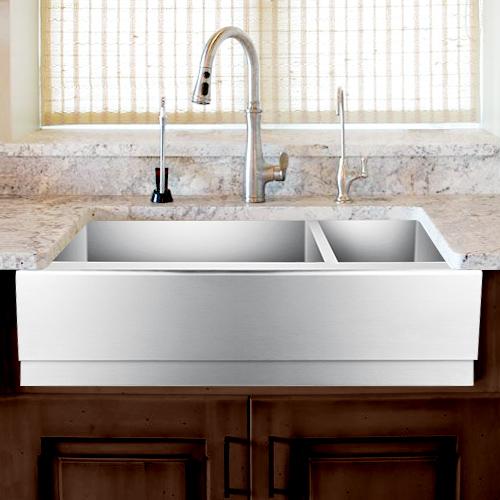 33" Gallant Stainless Steel 70/30 Offset Double-Bowl Farmhouse Sink - Beveled Apron