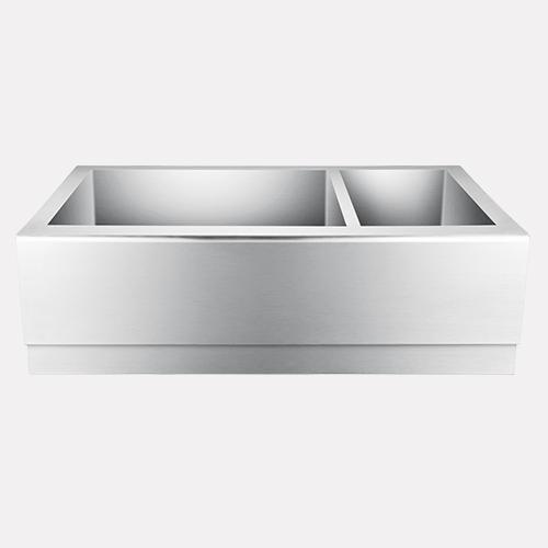 33" Gallant Stainless Steel 70/30 Offset Double-Bowl Farmhouse Sink - Beveled Apron