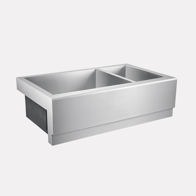 33" Gallant Stainless Steel 70/30 Offset Double-Bowl Farmhouse Sink - Beveled Apron