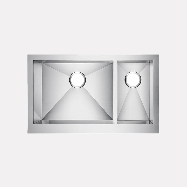 33" Gallant Stainless Steel 70/30 Offset Double-Bowl Farmhouse Sink - Beveled Apron
