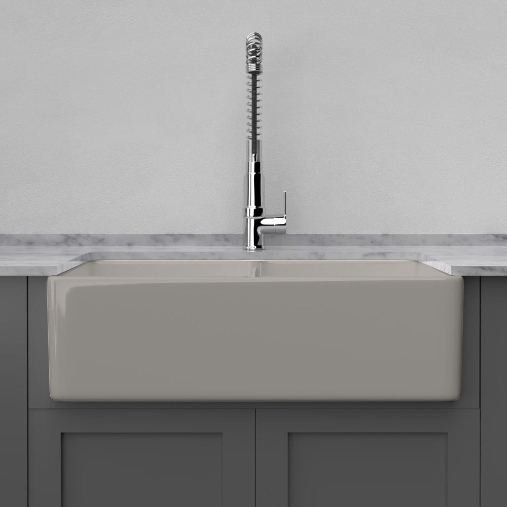 33" Vala Handcrafted Fireclay Double-Bowl Smooth Apron Farmhouse Sink - Matte Gray