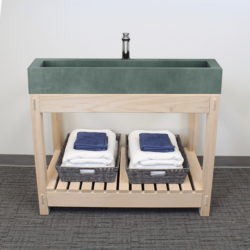 36" Toxey Rectangular Cast Concrete Vessel Sink with Wood Stand - Copper Green