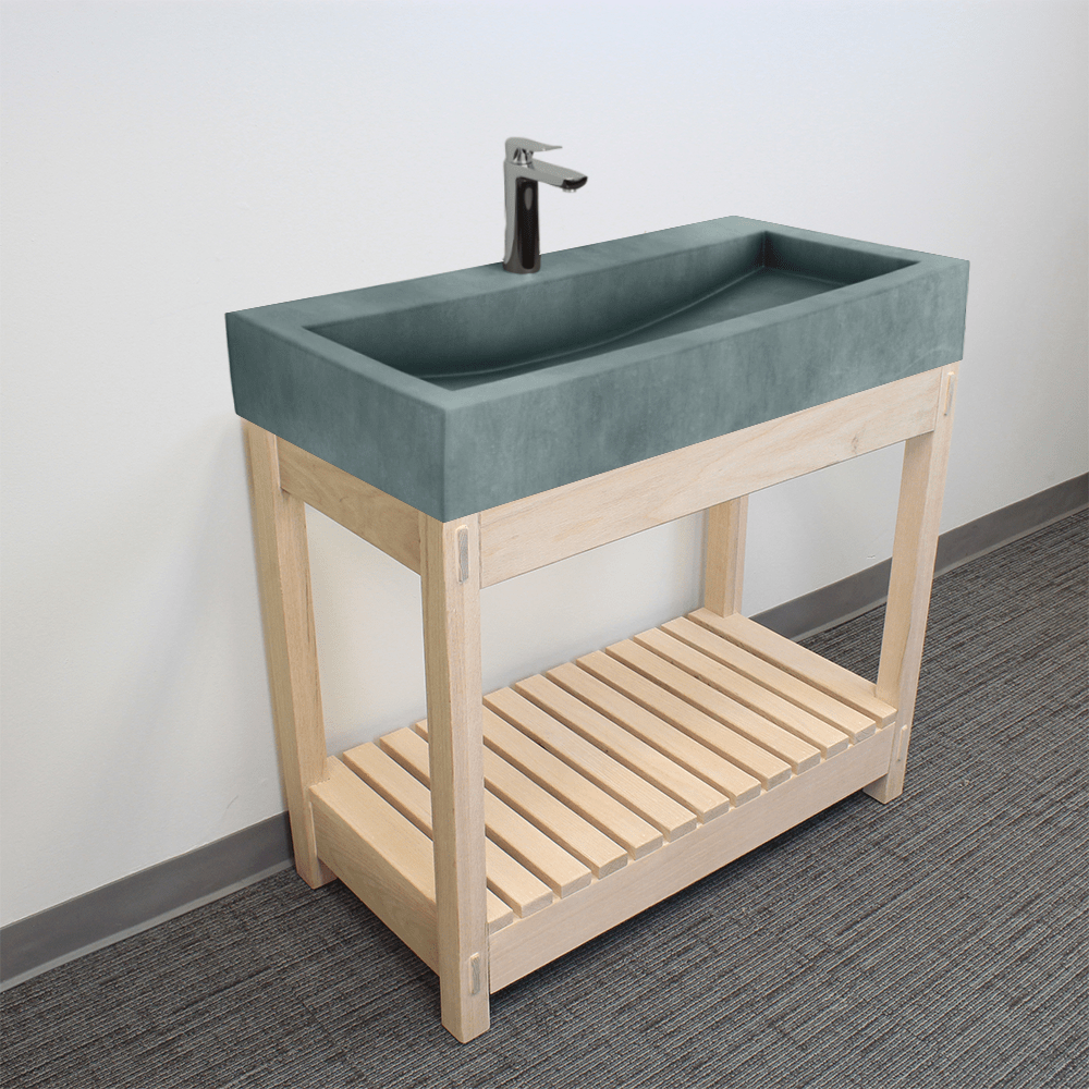 36" Toxey Rectangular Cast Concrete Vessel Sink with Wood Stand - Copper Green