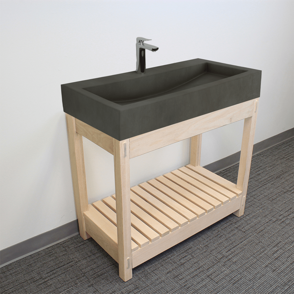 36" Toxey Rectangular Cast Concrete Vessel Sink with Wood Stand - Dusk Grey