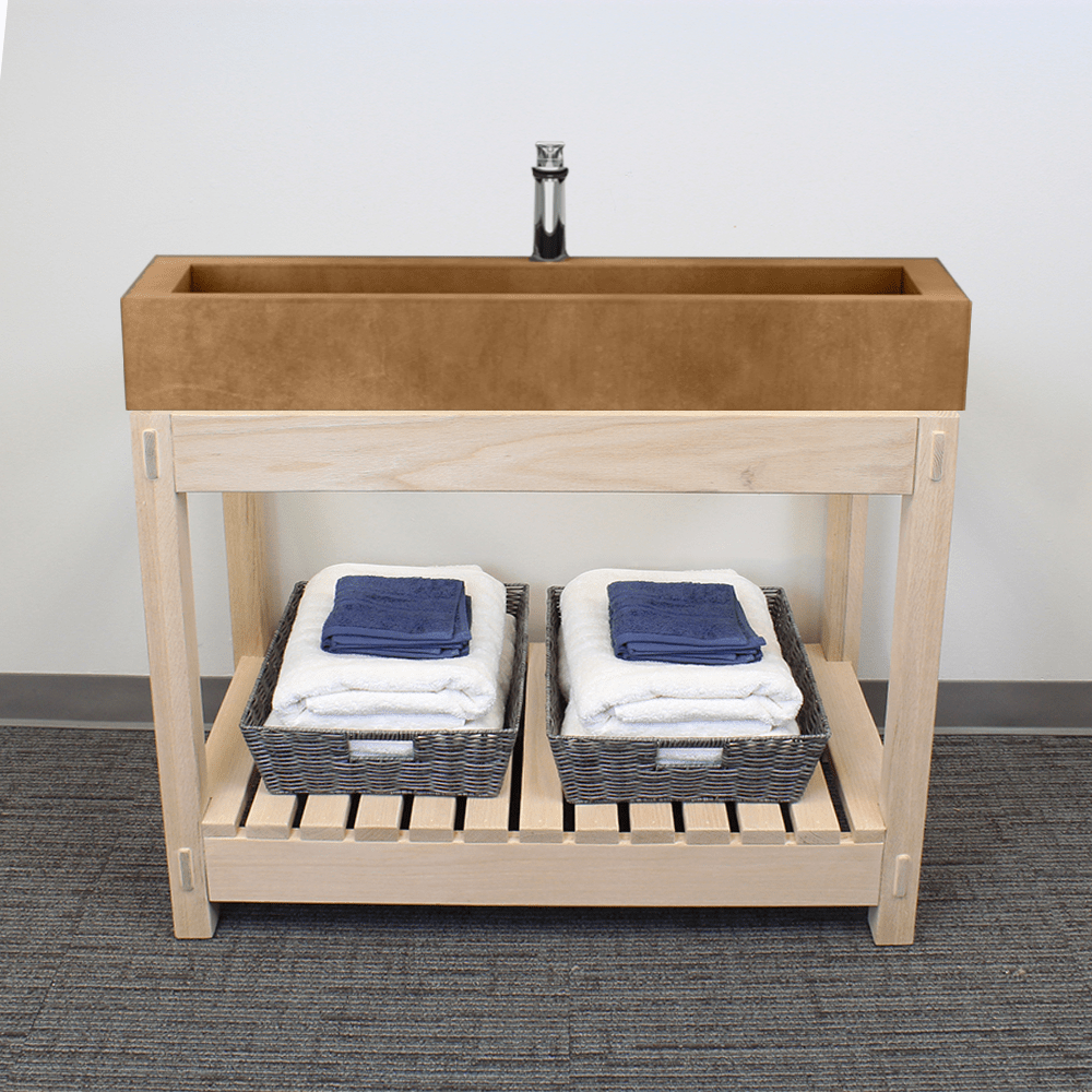 36" Toxey Rectangular Cast Concrete Vessel Sink with Wood Stand - Vintage Brown