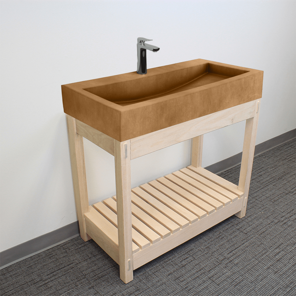 36" Toxey Rectangular Cast Concrete Vessel Sink with Wood Stand - Vintage Brown