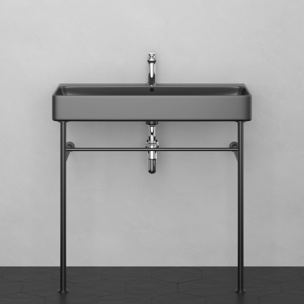 36" Valmora Black Vitreous China Console Bathroom Sink with Black Powdercoat Steel Stand