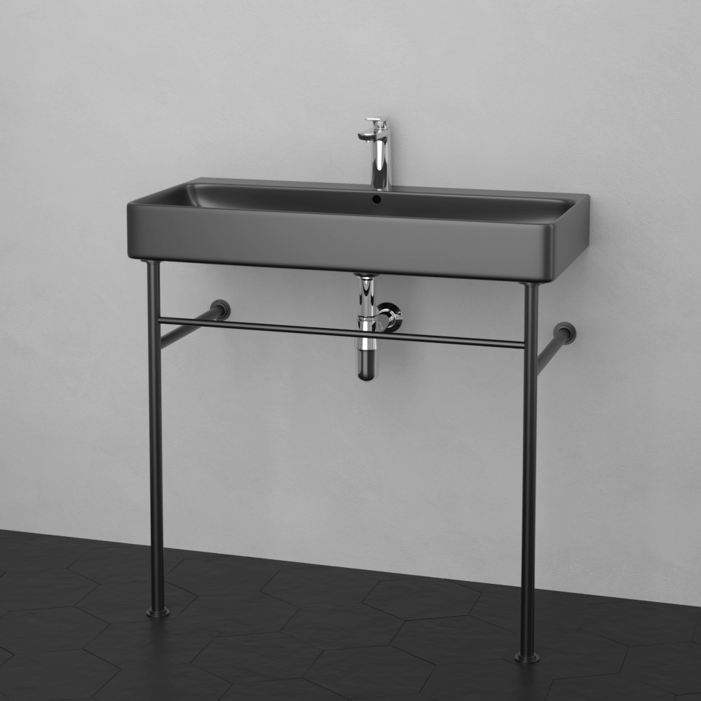 36" Valmora Black Vitreous China Console Bathroom Sink with Black Powdercoat Steel Stand