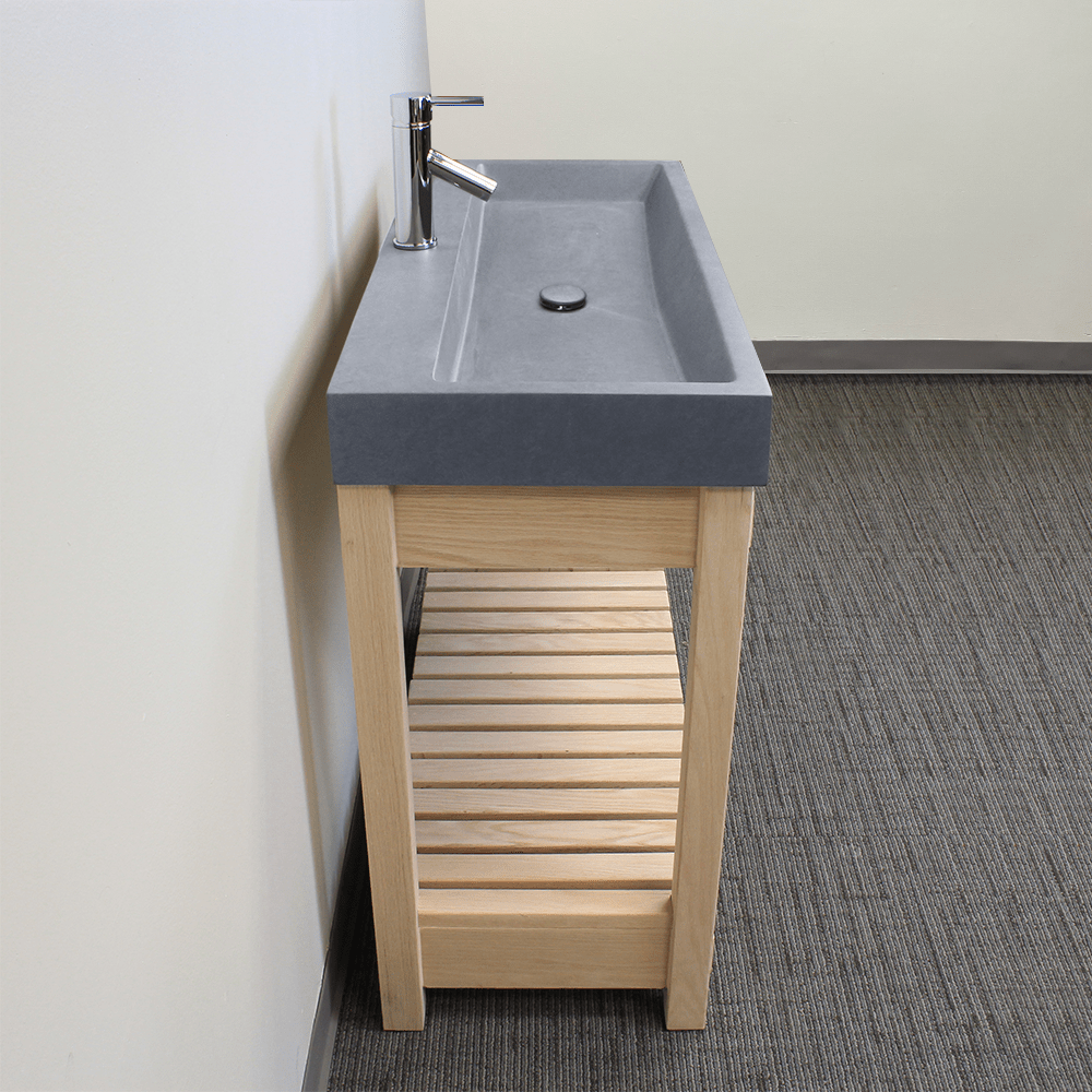 39" Amador Rectangular Cast Concrete Vessel Sink with Wood Stand - Light Grey