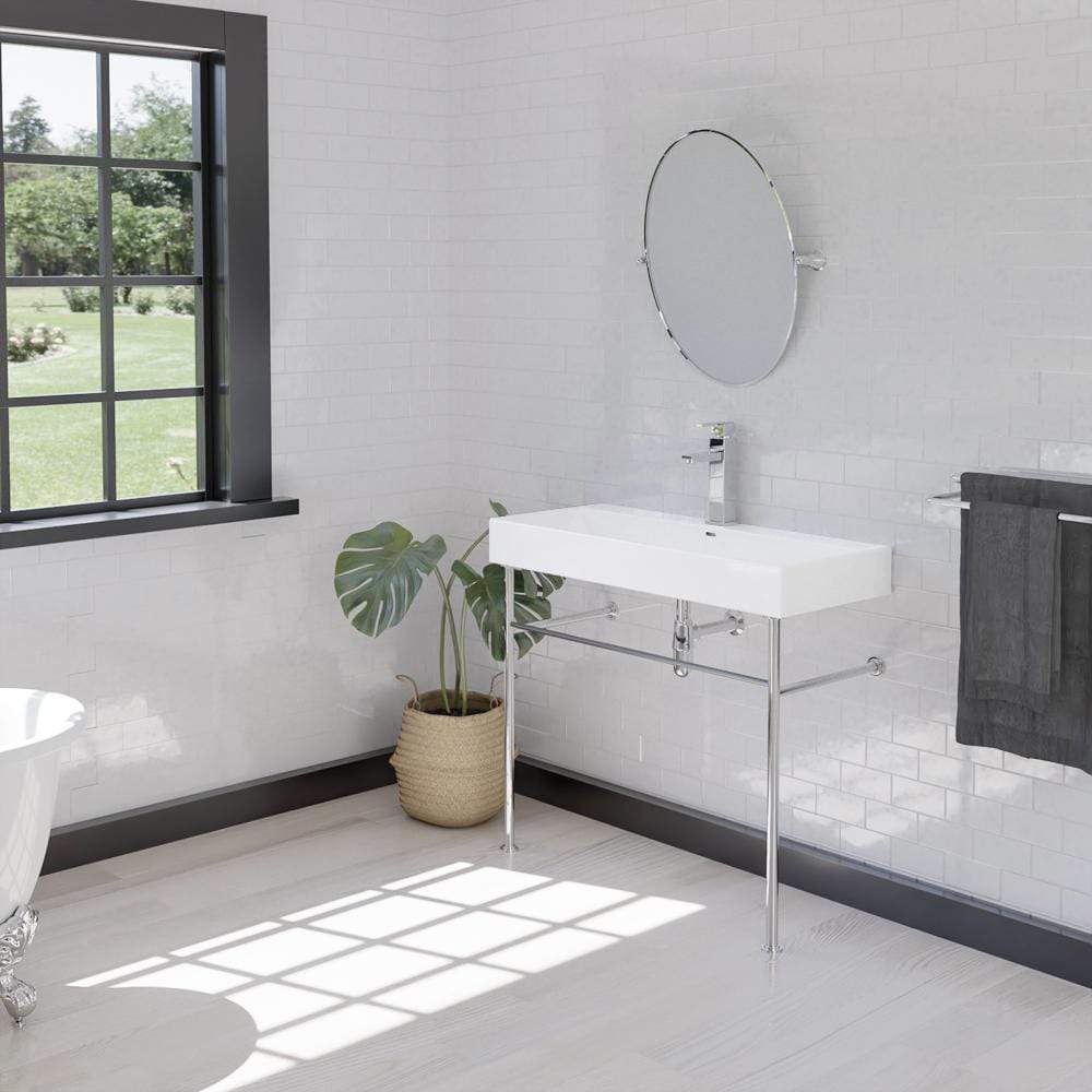 39" Beckley Vitreous China Console Bathroom Sink with Steel Stand