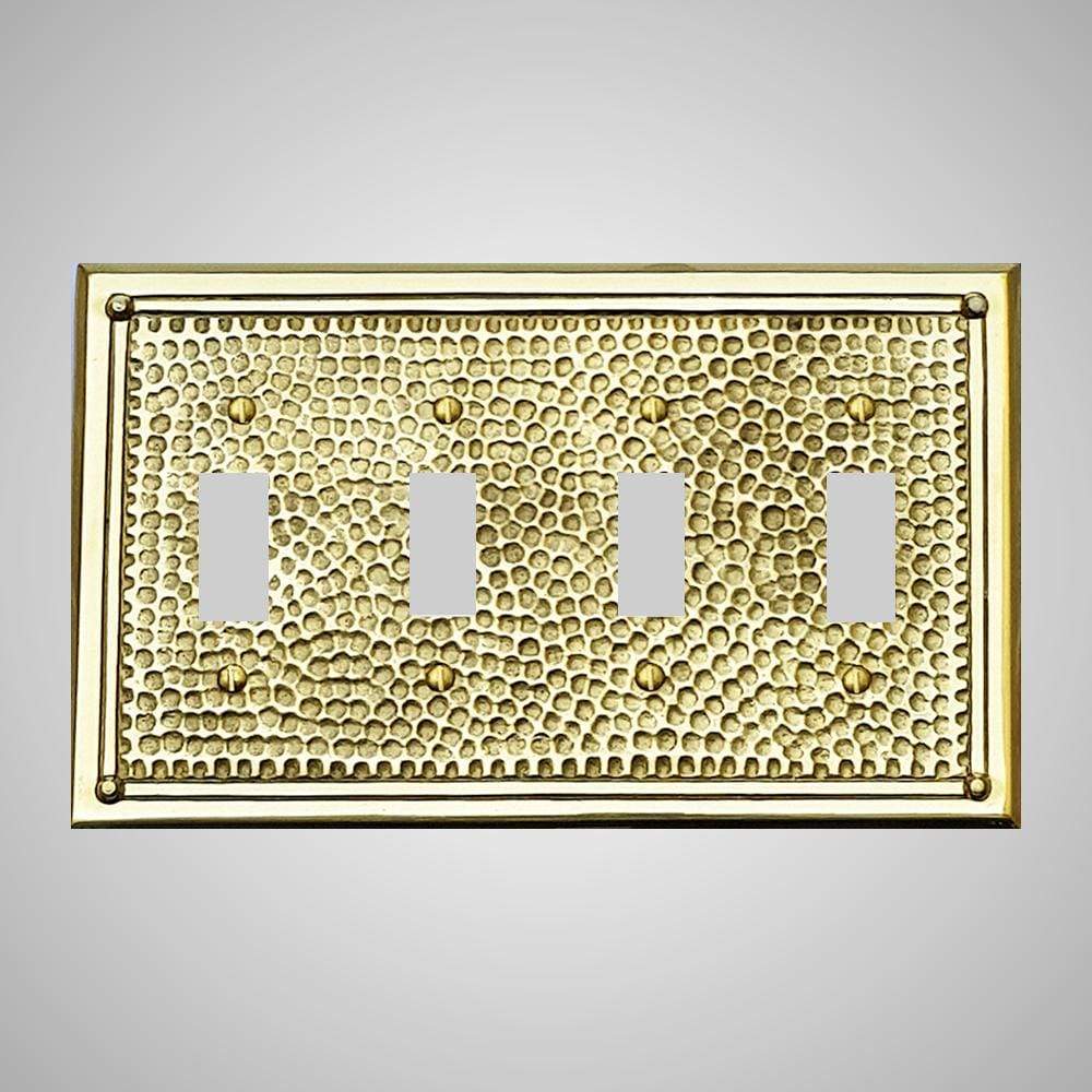 4 Gang Toggle Wall Switch Plate - Framed Hammered Design